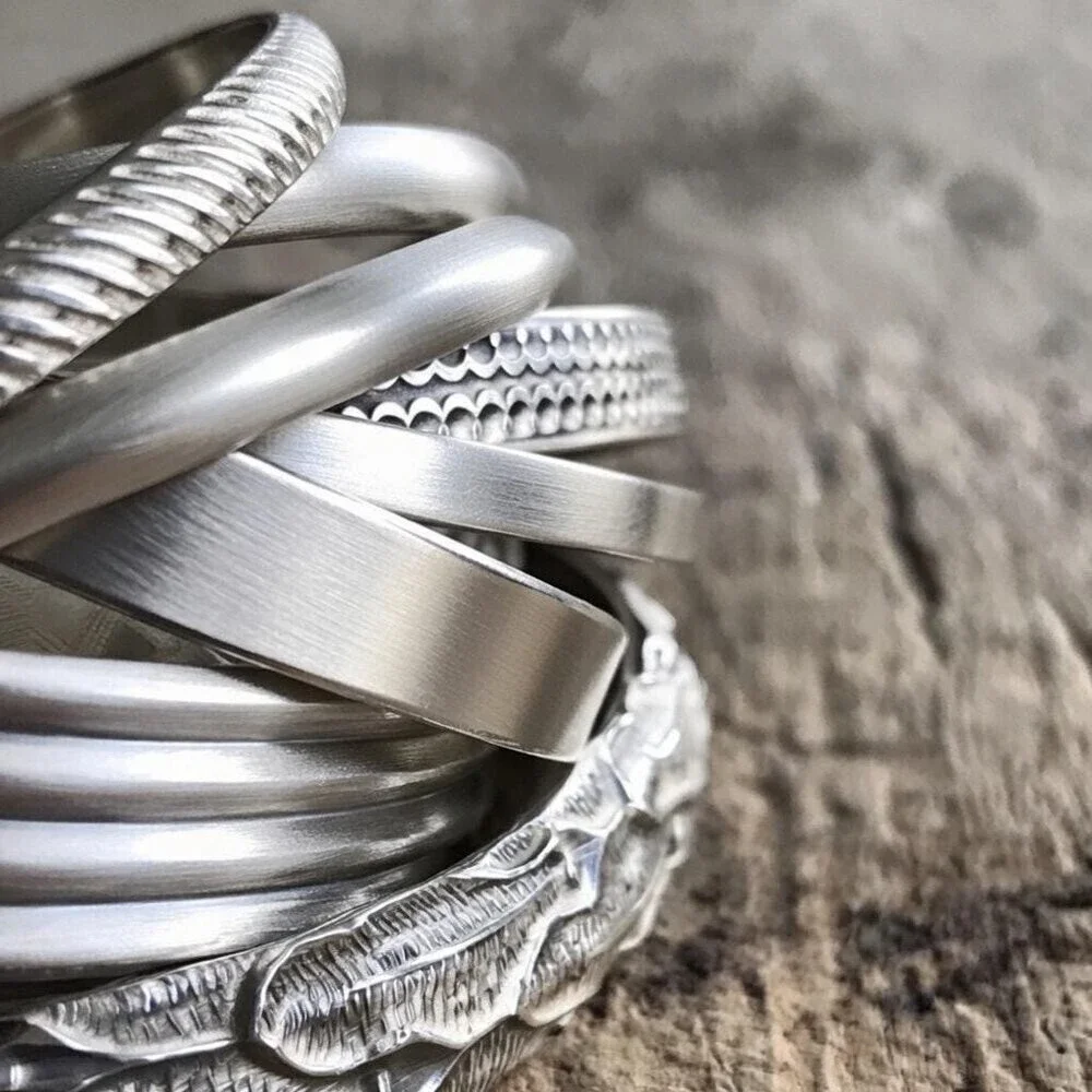 Brushed sterling silver pyramid open cuff bangle bracelet